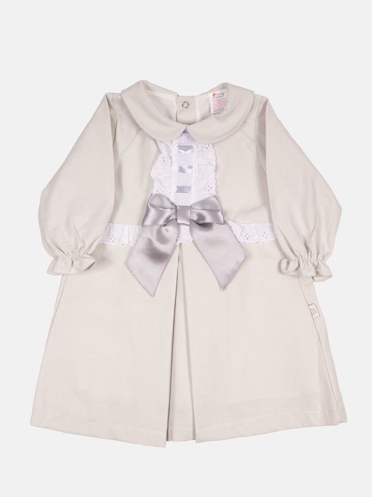 Baby Girl Julieta Classic Dress With Bow Long Sleeves - Grey