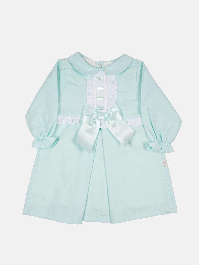 Baby Girl Julieta Classic Dress With Bow Long Sleeves - Mint