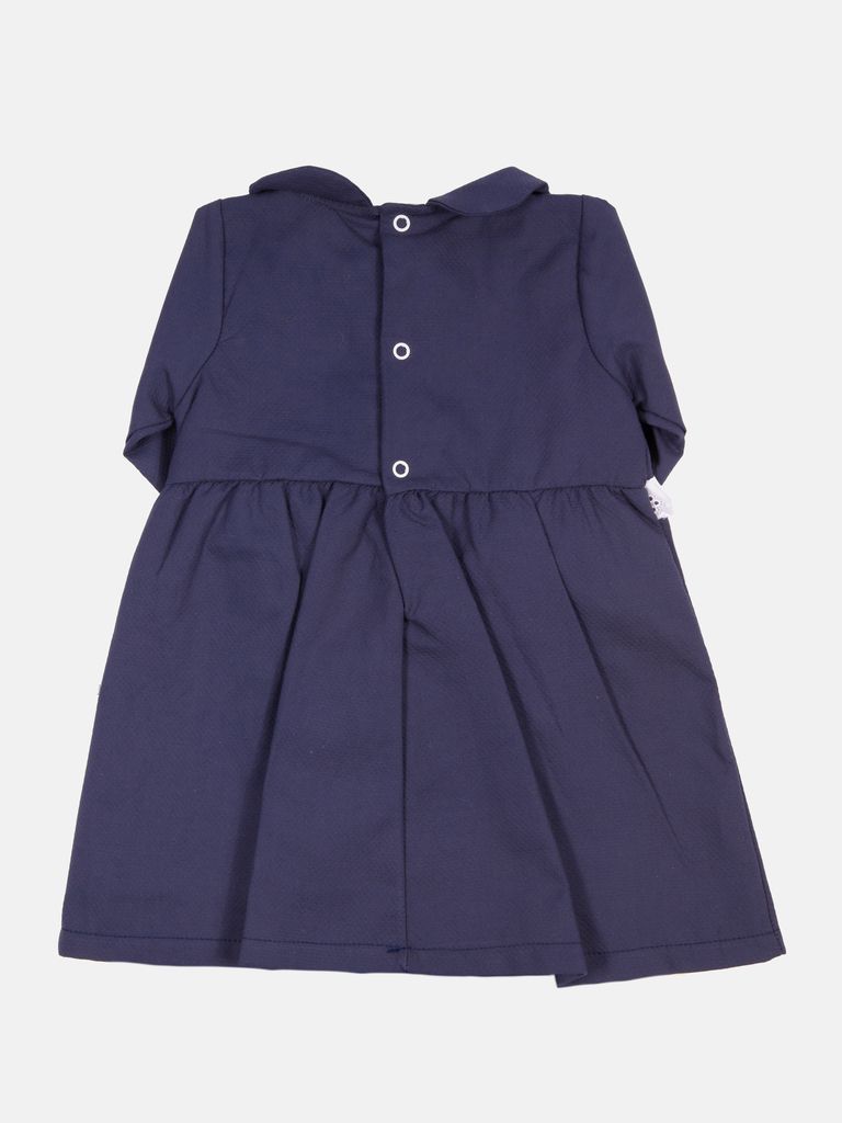 Baby Girl Julieta Classic Dress With Bow Long Sleeves - Navy Blue