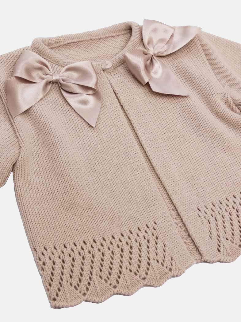 Baby Girl Cardigan with 2 Big Bows - Beige