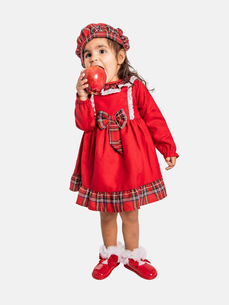 Baby Girl Star Collection Dress with Tartan Beret-Red