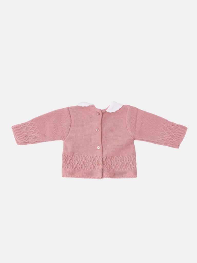 Baby Girl Sofia Collection Knitted 3-piece set with Satin Bow and Bonnet - Dusty Pink