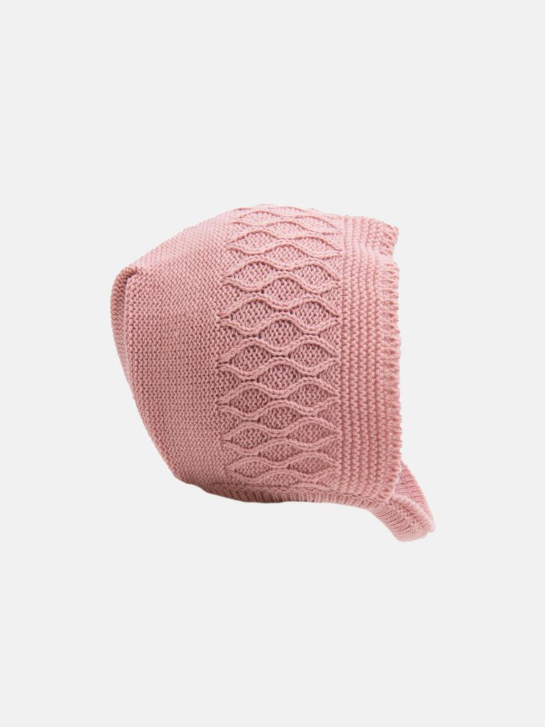 Baby Girl Sofia Collection Knitted 3-piece set with Satin Bow and Bonnet - Dusty Pink