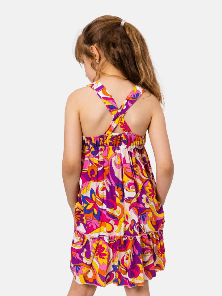 Junior Girl Solange French Collection Criss-cross Back Printed Floral Summer Dress with Ruffles - Multicolour