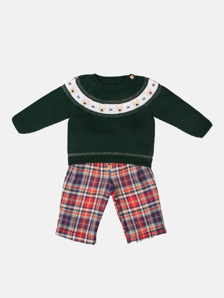 Baby Boy Rudolph Collection Knitted 2-piece Set-Green & Blue