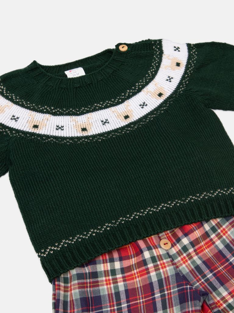 Baby Boy Rudolph Collection Knitted 2-piece Set - Green & Blue