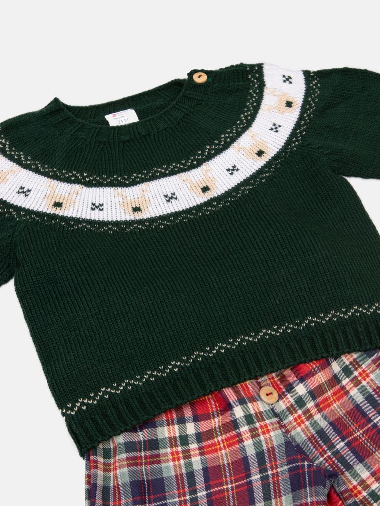 Baby Boy Rudolph Collection Knitted 2-piece Set-Green & Blue