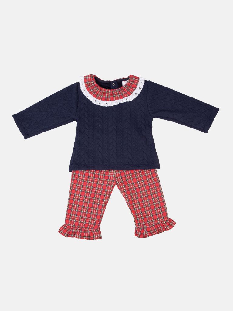 Baby Girl Holiday Angel Collection Frilly 2-piece Set - Navy Blue & Red