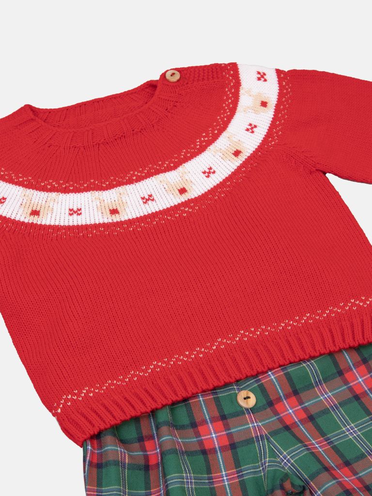 Baby Boy Rudolph Collection Knitted 2-piece Set - Red & Green