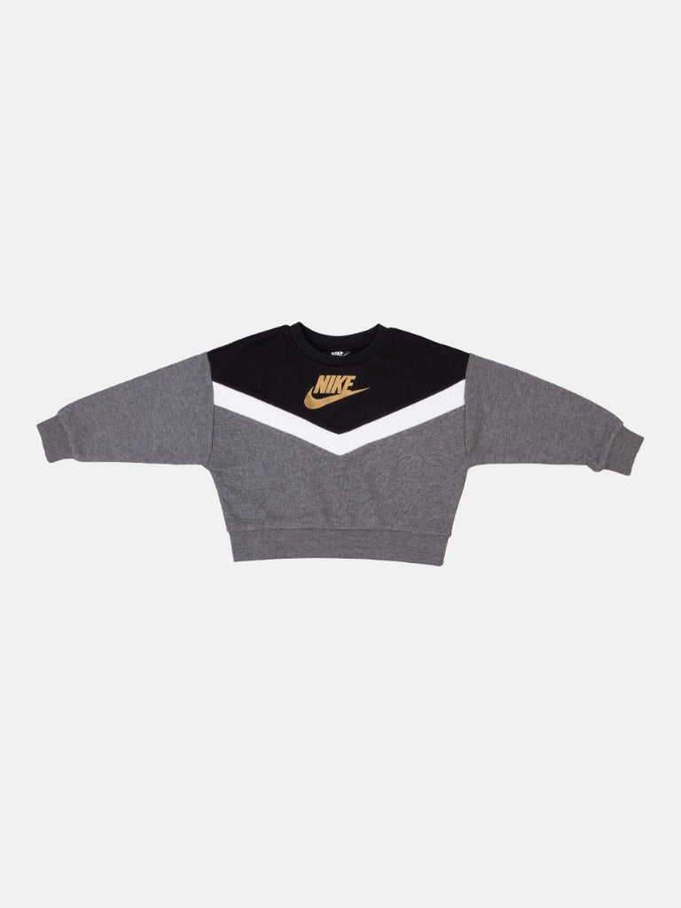 Nike Junior Grey and Black Textured Sweatshirt with Gold Nike Logo and