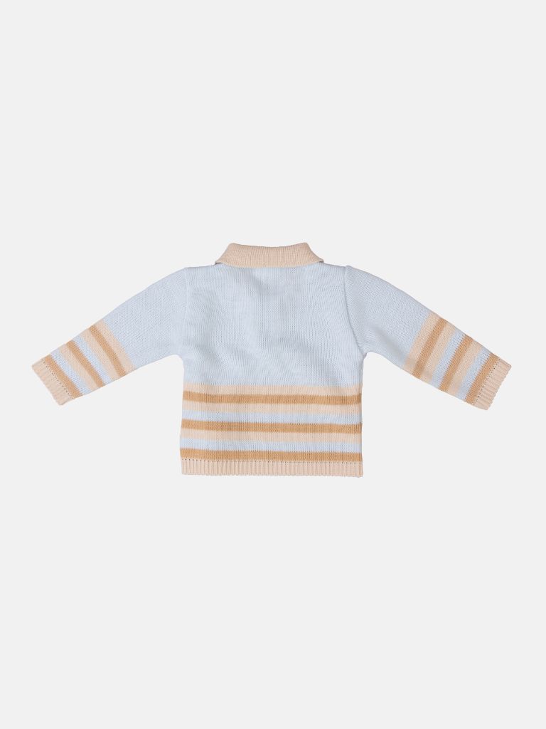 Baby Unisex 3-piece Striped Knitted Gift Box Set - Baby Blue & Beige