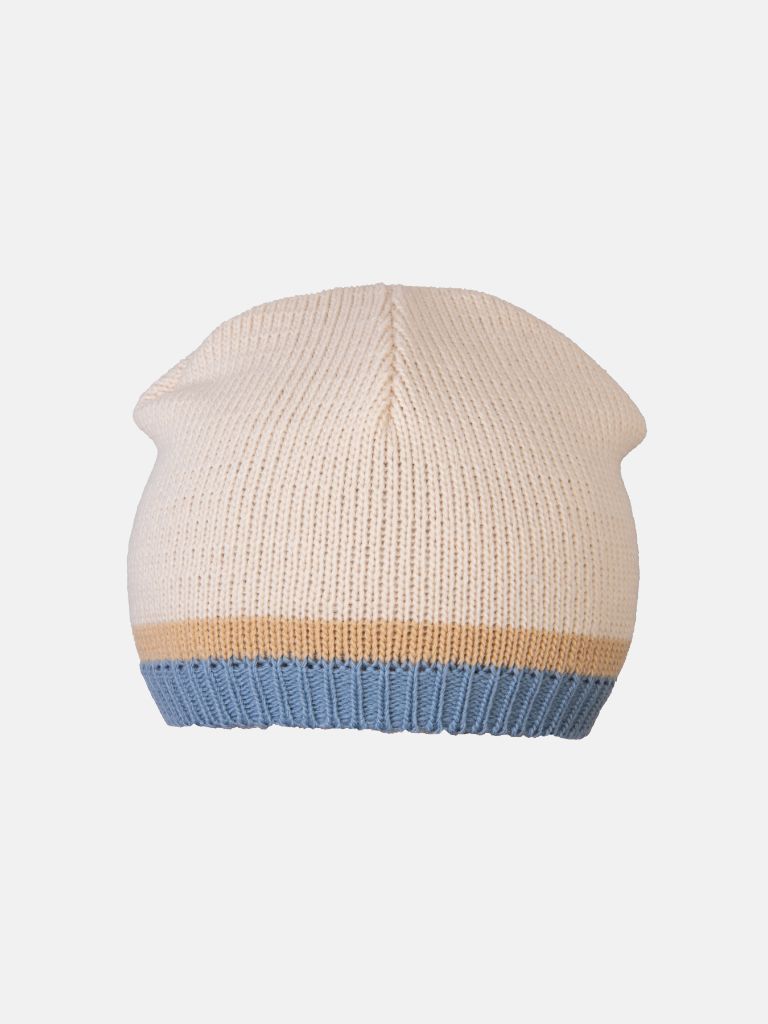 Baby Unisex 3-piece Striped Knitted Gift Box Set with Full Sleeve Polo with Pom-pom, Trouser, and Beanie Hat - Blue