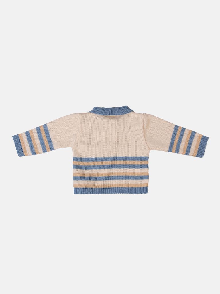 Baby Unisex 3-piece Striped Knitted Gift Box Set - Beige & Blue