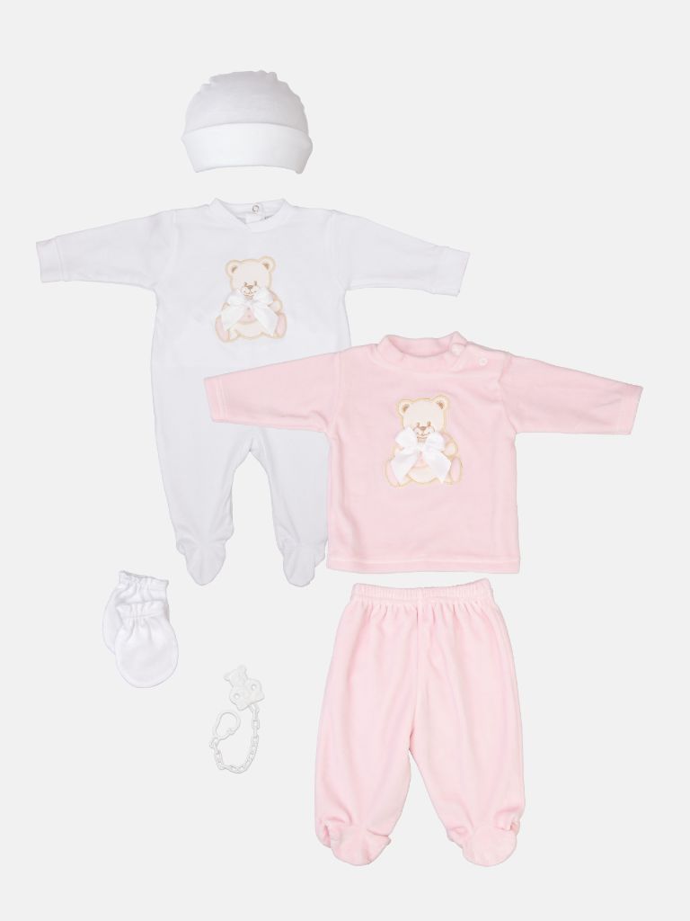 Baby Girl 6-piece Teddy Gift Box Set - Baby Pink