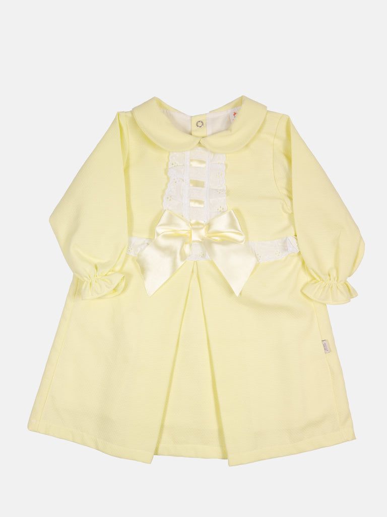 Baby Girl Julieta Classic Dress With Bow Long Sleeves - Yellow