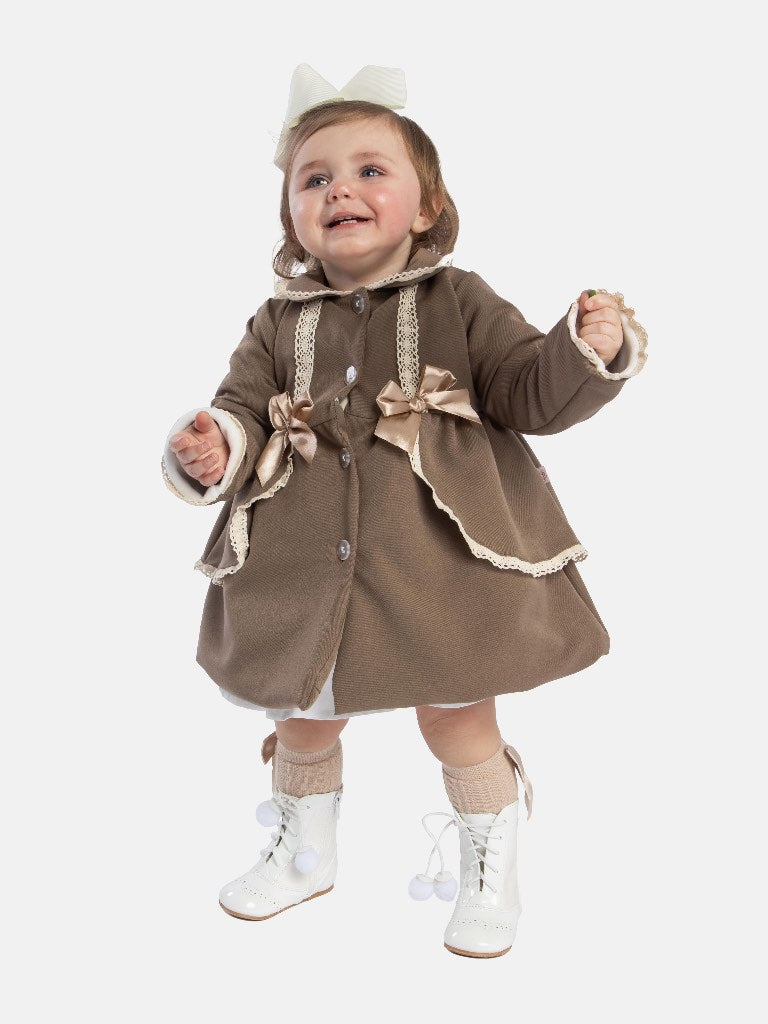 Baby Girl Brown Luxury Spanish Coat with Lace and Bows