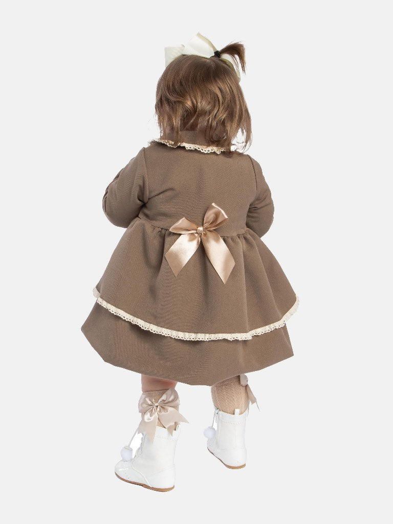 Baby Girl Luxury Spanish Coat with Lace and Bows - Brown