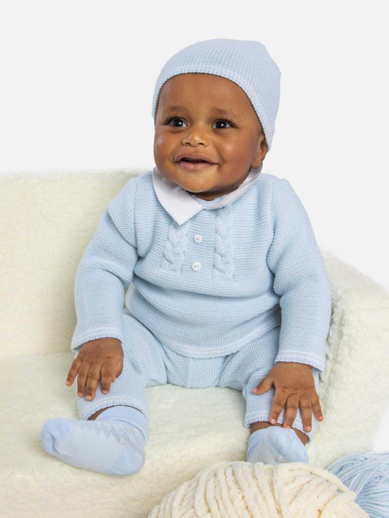 Baby Boy Jose Collection Knitted 3 piece set - Baby Blue