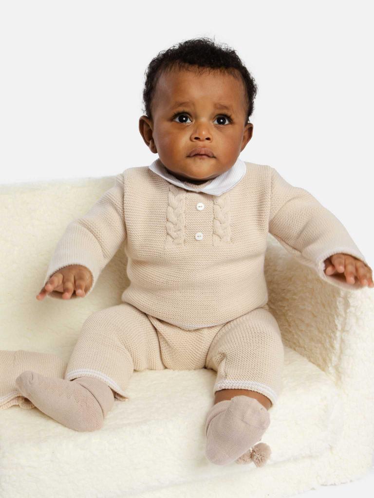 Baby Boy Jose Collection Knitted 3 piece set - Beige
