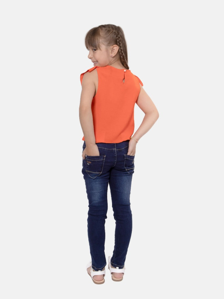 Junior Girl Aurelie Collection Summer Ruffled Top with short sleeves - Orange