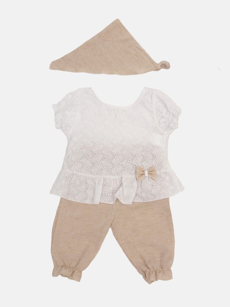 Baby Girl Amelie French Collection 3-piece Summer Set - White and Beige