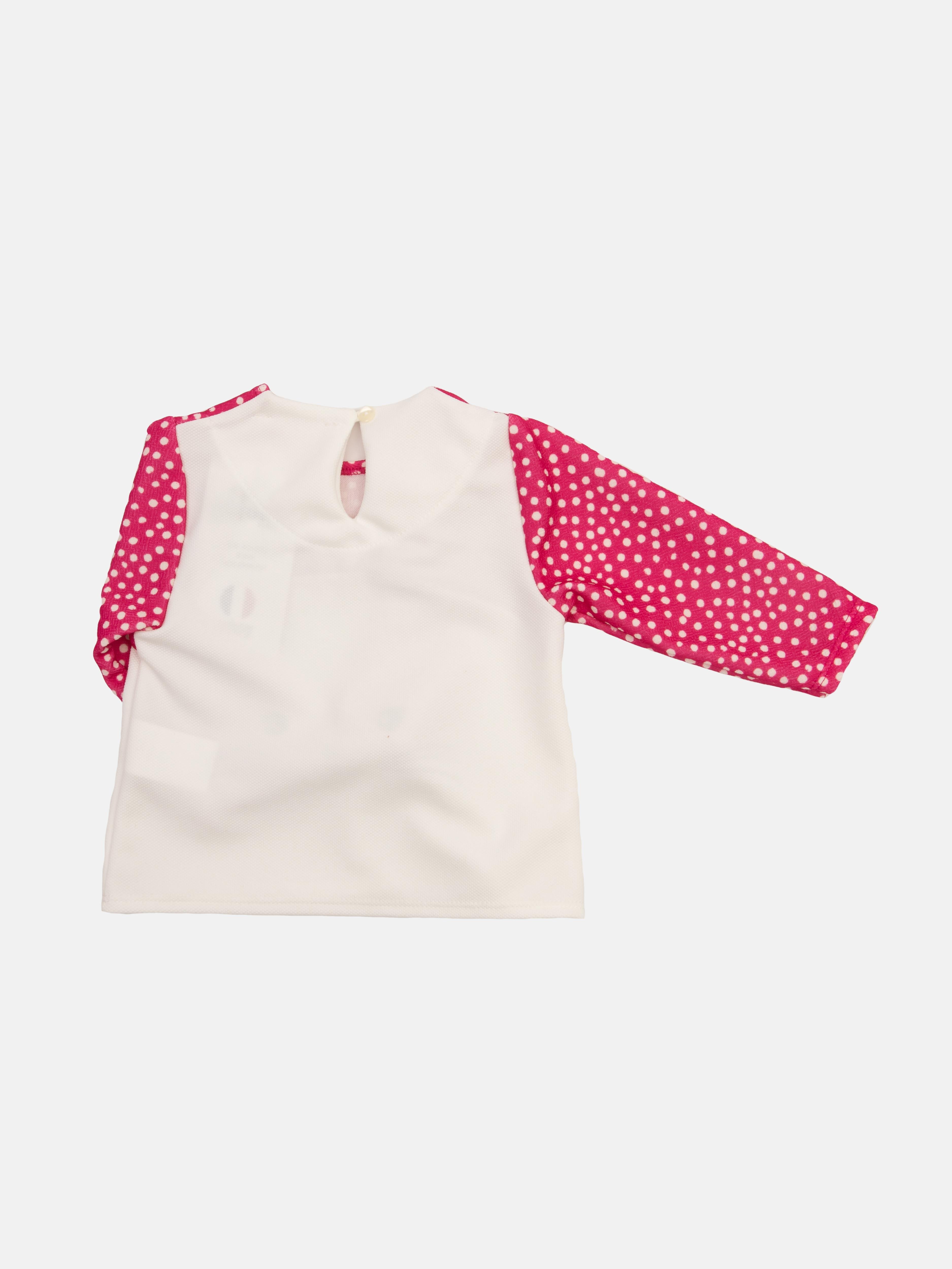 Baby Girl Kitty Cat French Collection 3-piece Polka Dot Top, Pants and Headband Set - Fuchsia Pink