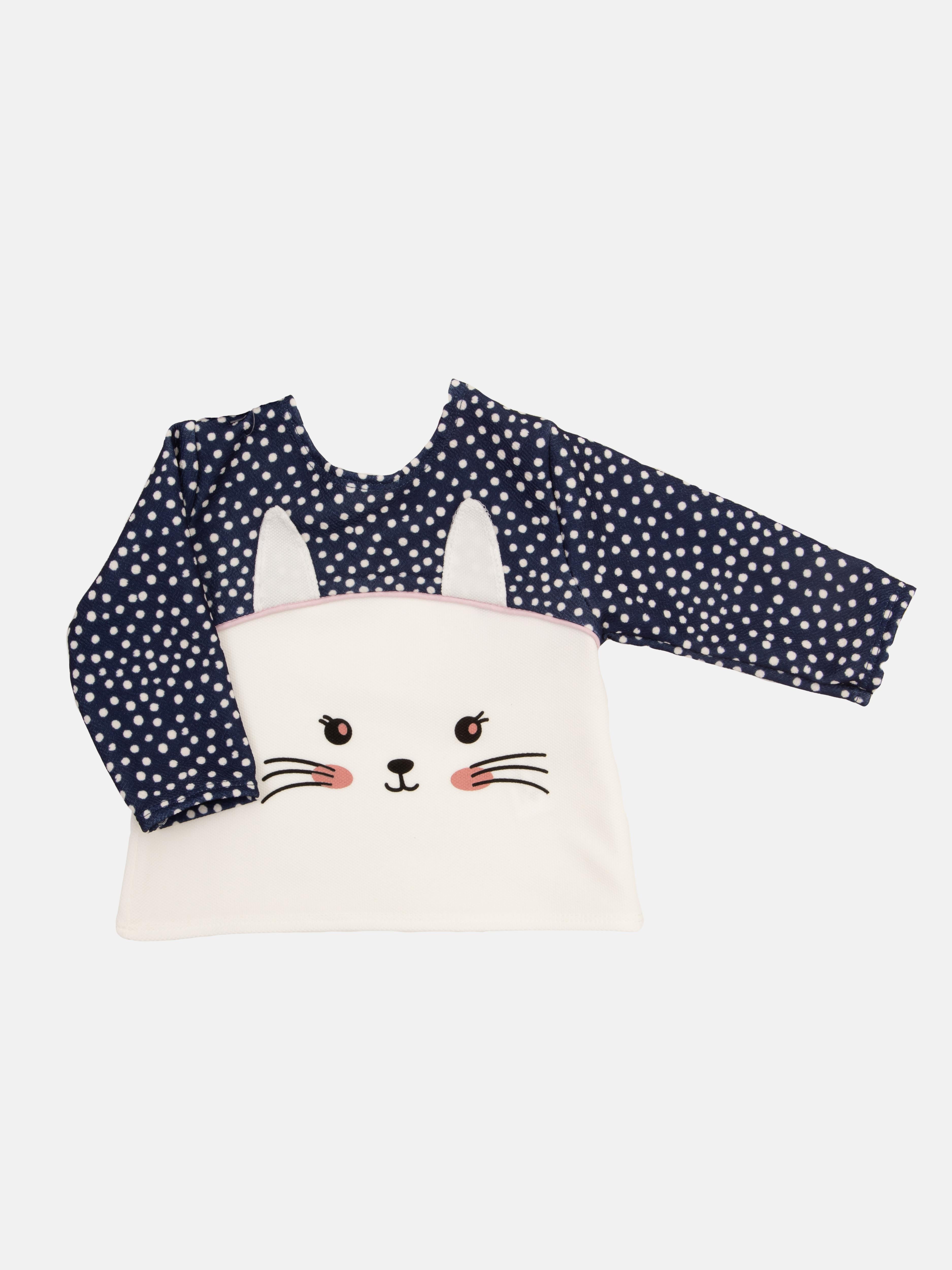 Baby Girl Kitty Cat French Collection 3-piece Polka Dot Top, Pants and Headband Set - Navy Blue