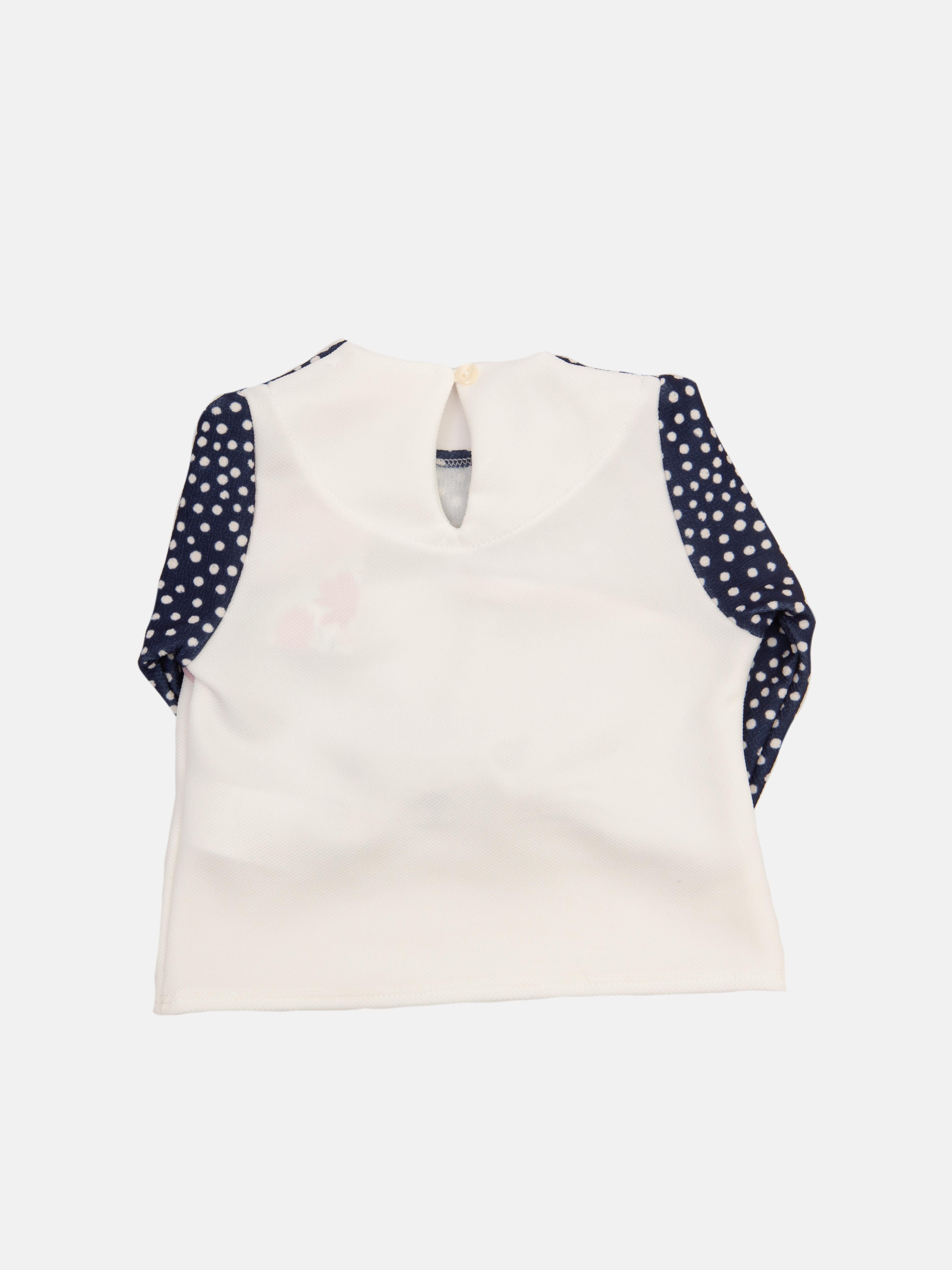 Baby Girl Kitty Cat French Collection 3-piece Polka Dot Top, Pants and Headband Set - Navy Blue