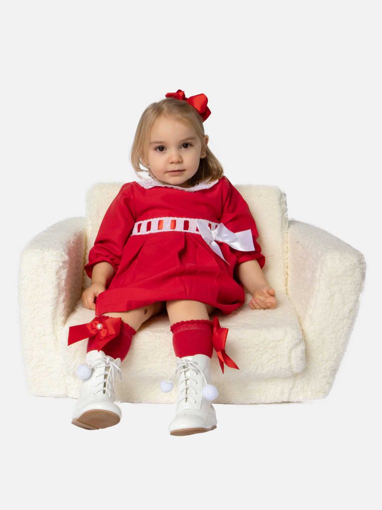Baby Girl Valentina Dress with Bow and Frills - Red