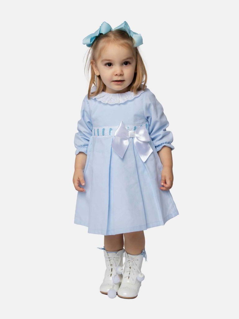Baby Girl Valentina Dress with Bow and Frills - Baby Blue