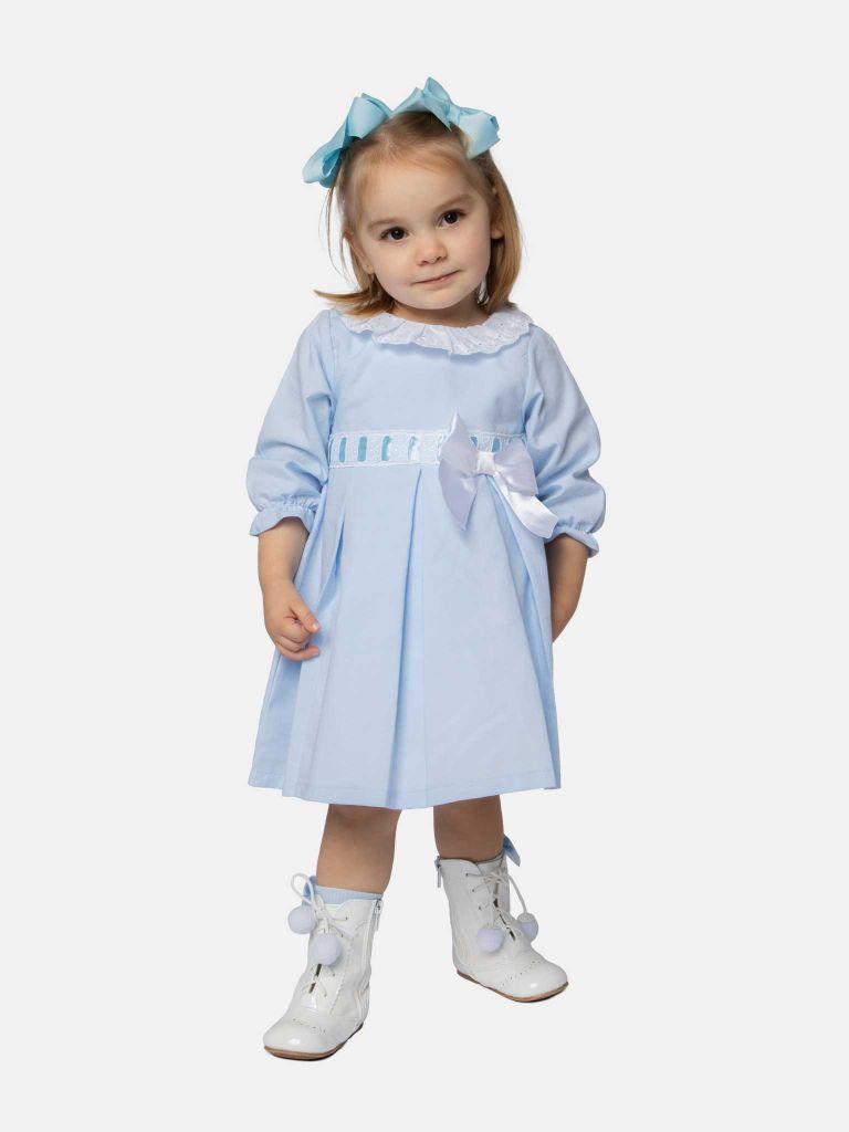 Baby Girl Valentina Dress with Bow and Frills - Baby Blue