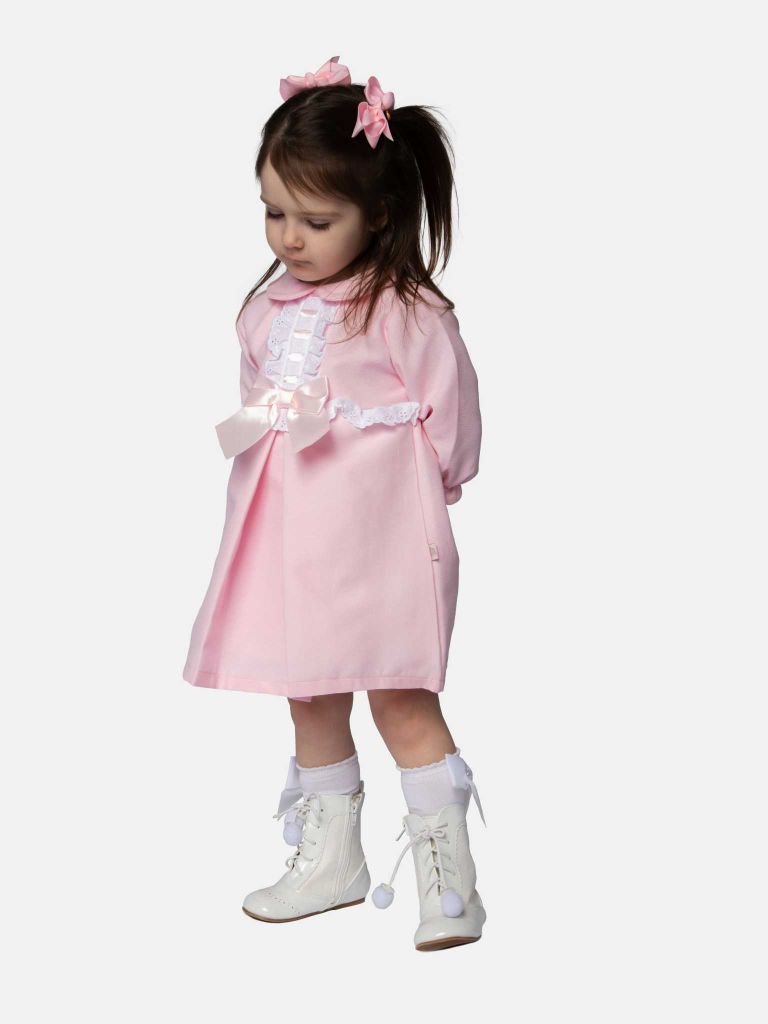 Baby Girl Julieta Classic Dress With Bow Long Sleeves - Pink