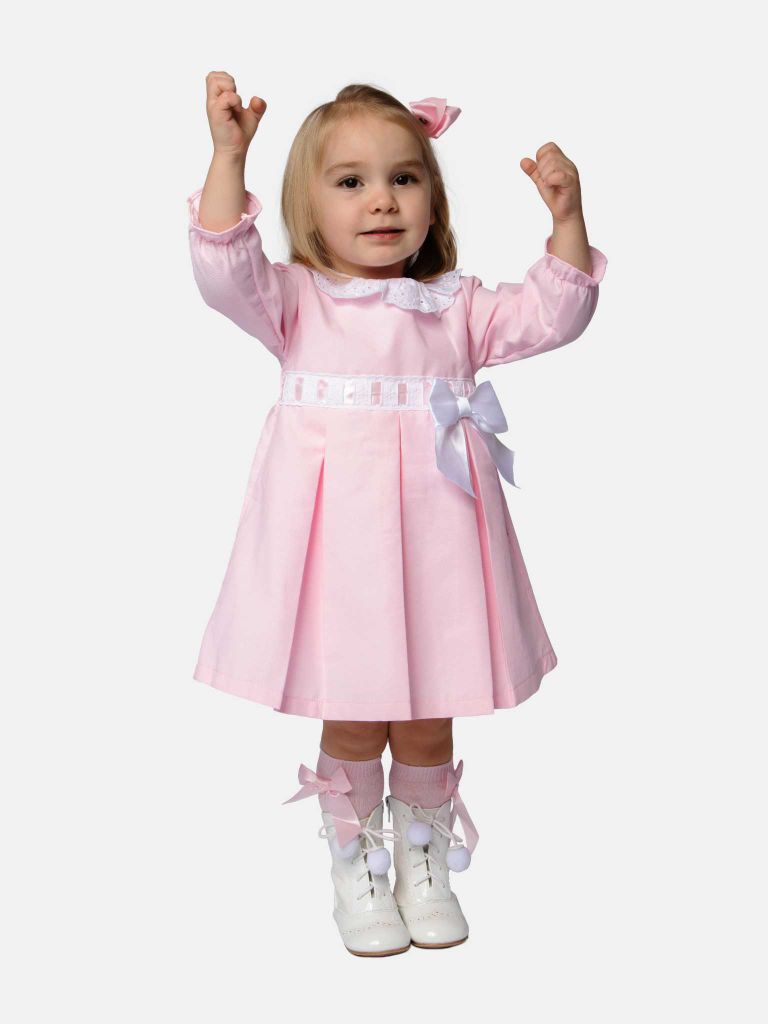 Baby Girl Valentina Dress with Bow and Frills - Pink