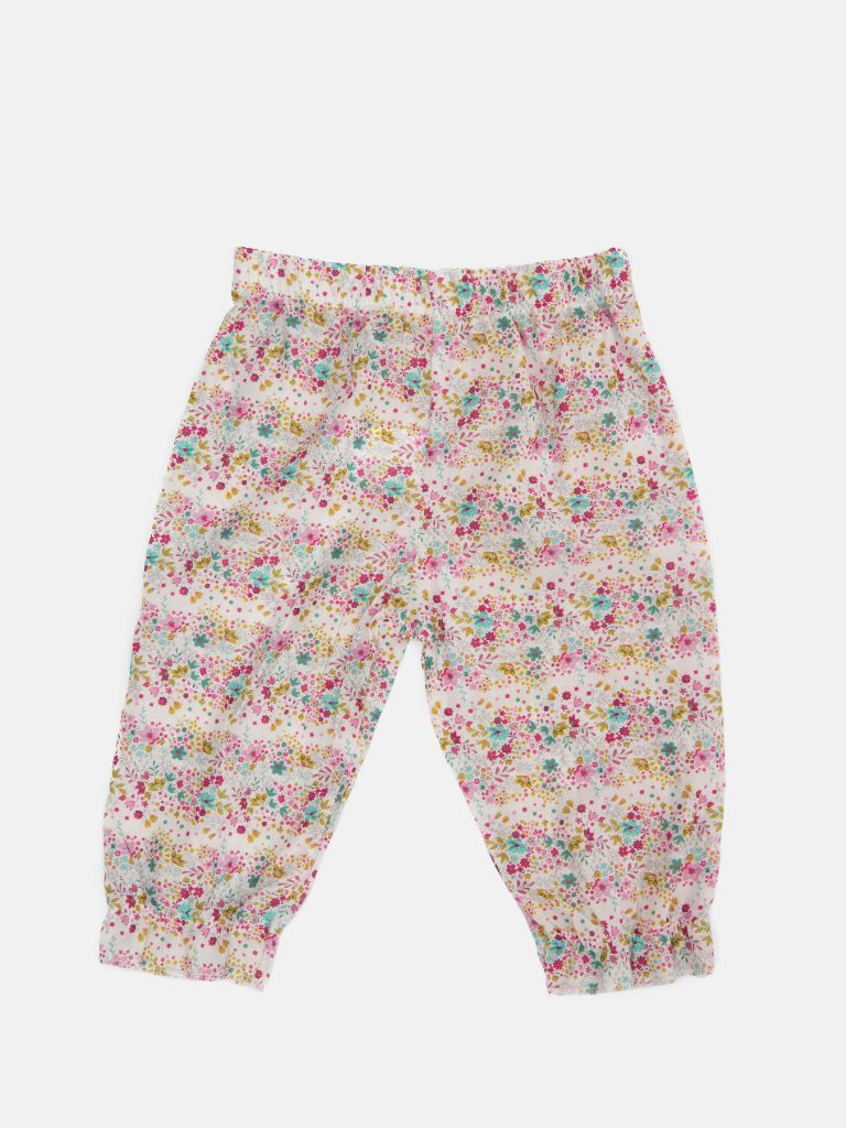 Baby Girl Margo French Collection 3-piece Frilly Top, Floral Printed Pants and Headband Set with Big Bow - White & Multicolour