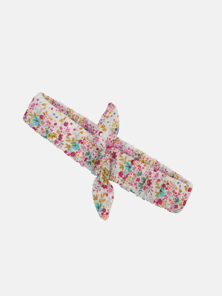 Baby Girl Margo French Collection 3-piece Frilly Top, Floral Printed Pants and Headband Set with Big Bow - White & Multicolour