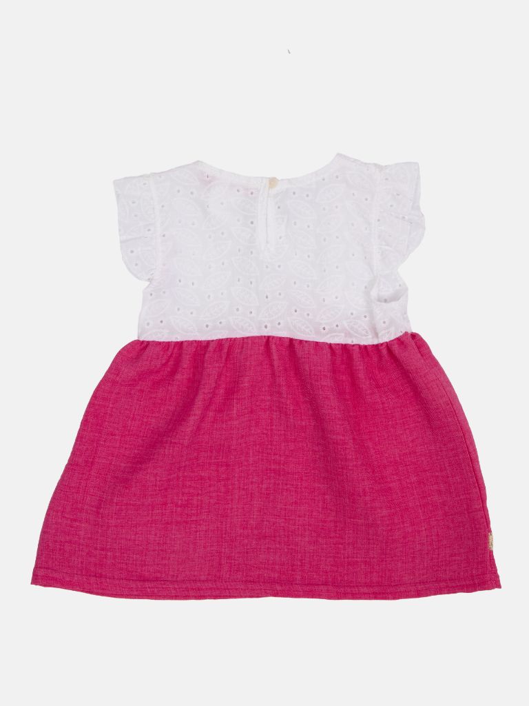 Baby Girl Cindy French Collection Pink and White Dress with Gold Trim and Bandana - Pink and White