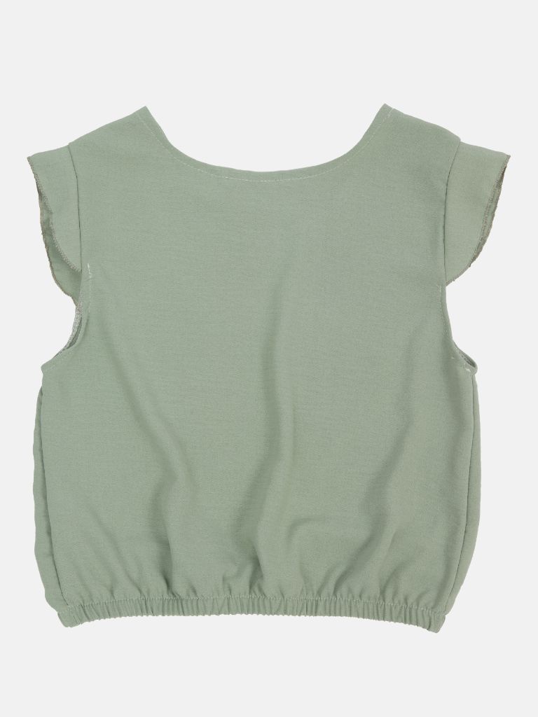 Junior Girl Melanie French Collection Short Sleeves Top with front Tie-Knot - Sage Green