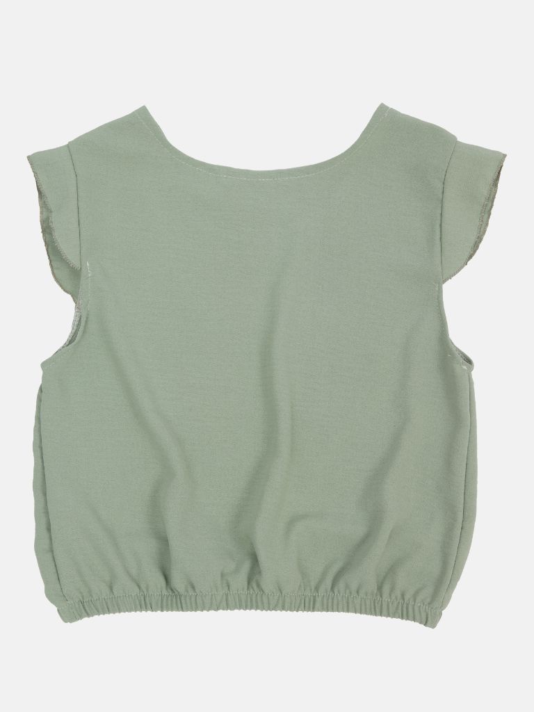Junior Girl Melanie French Collection Short Sleeves Top with front Tie-Knot - Sage Green