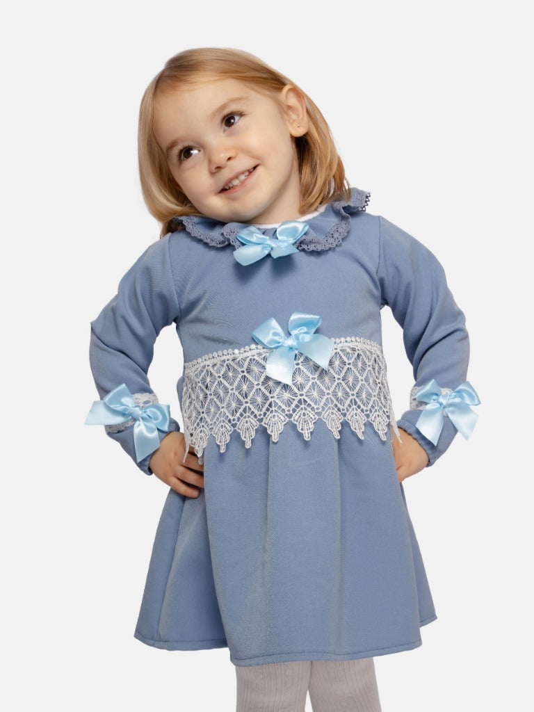 Baby Girl Adella Collection Spanish Dress with Bows - Blue