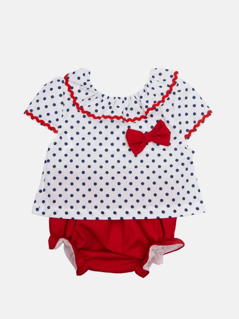 Baby Girl Polka Dot Collection Romper with bows and panties - Red