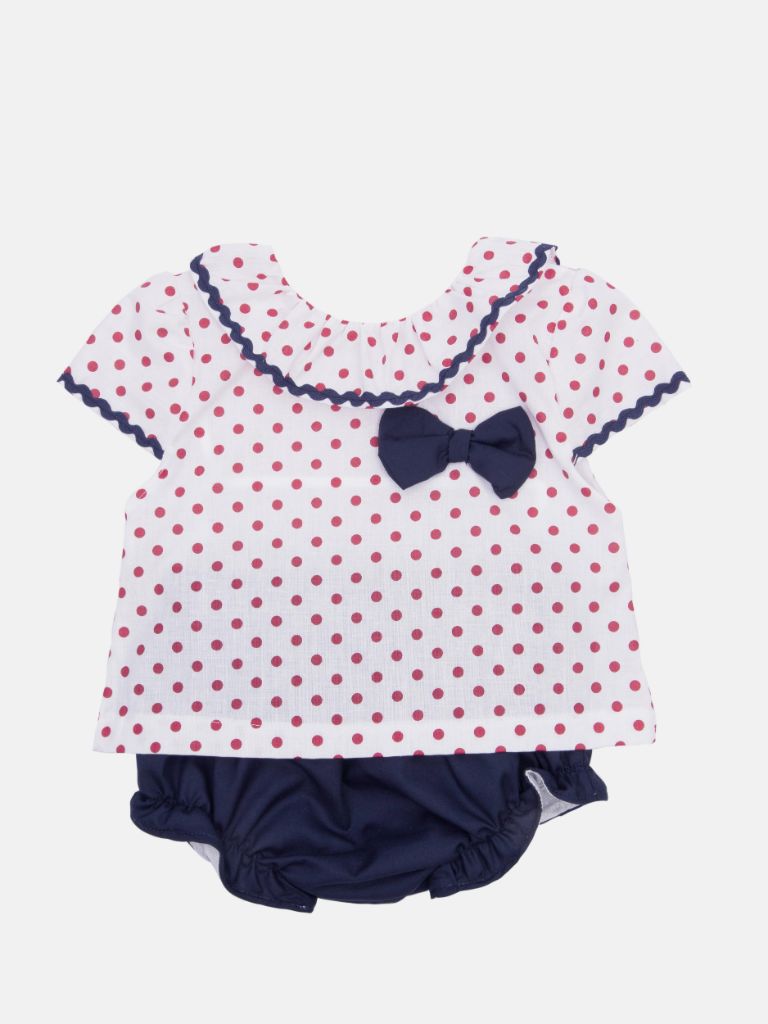Baby Girl Polka Dot Collection Romper with bows and panties - Navy Blue