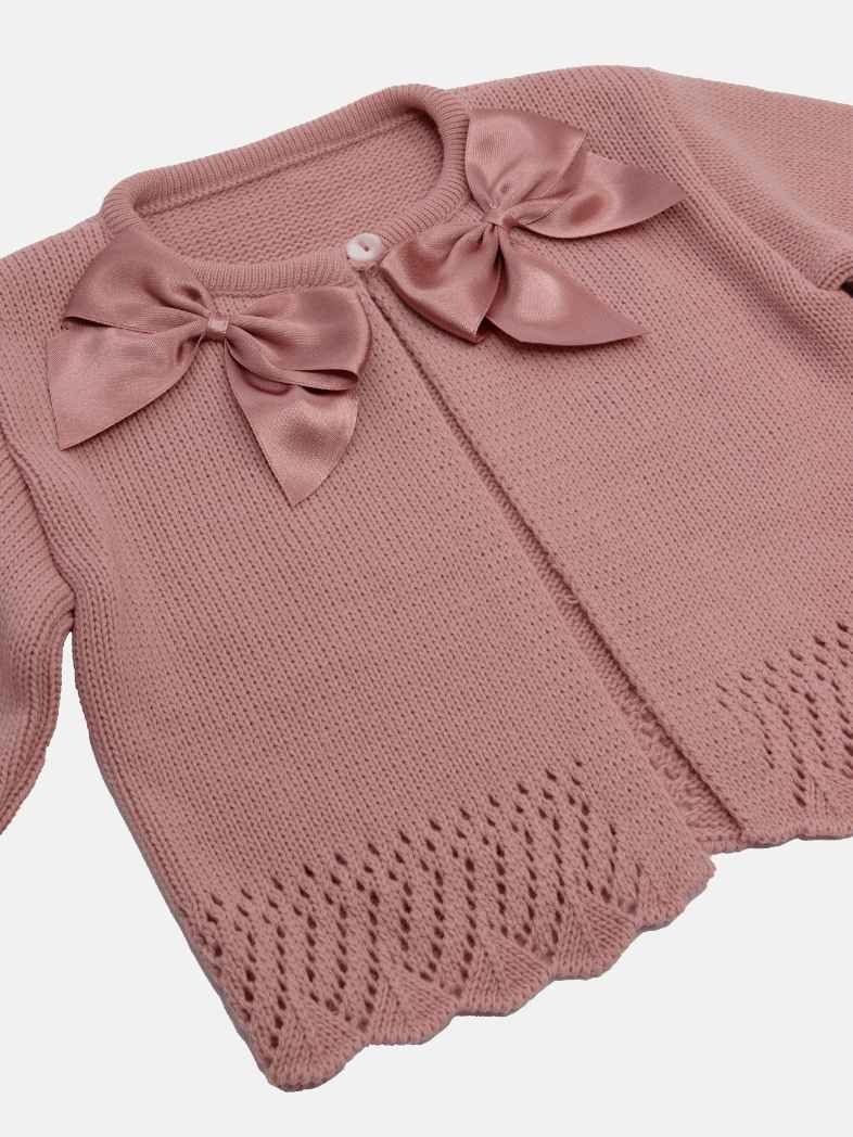Baby Girl Cardigan with 2 Big Bows - Dusty Pink