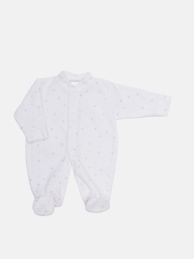 Tiny Baby Unisex Pink Star sleepsuit - White with pink stars