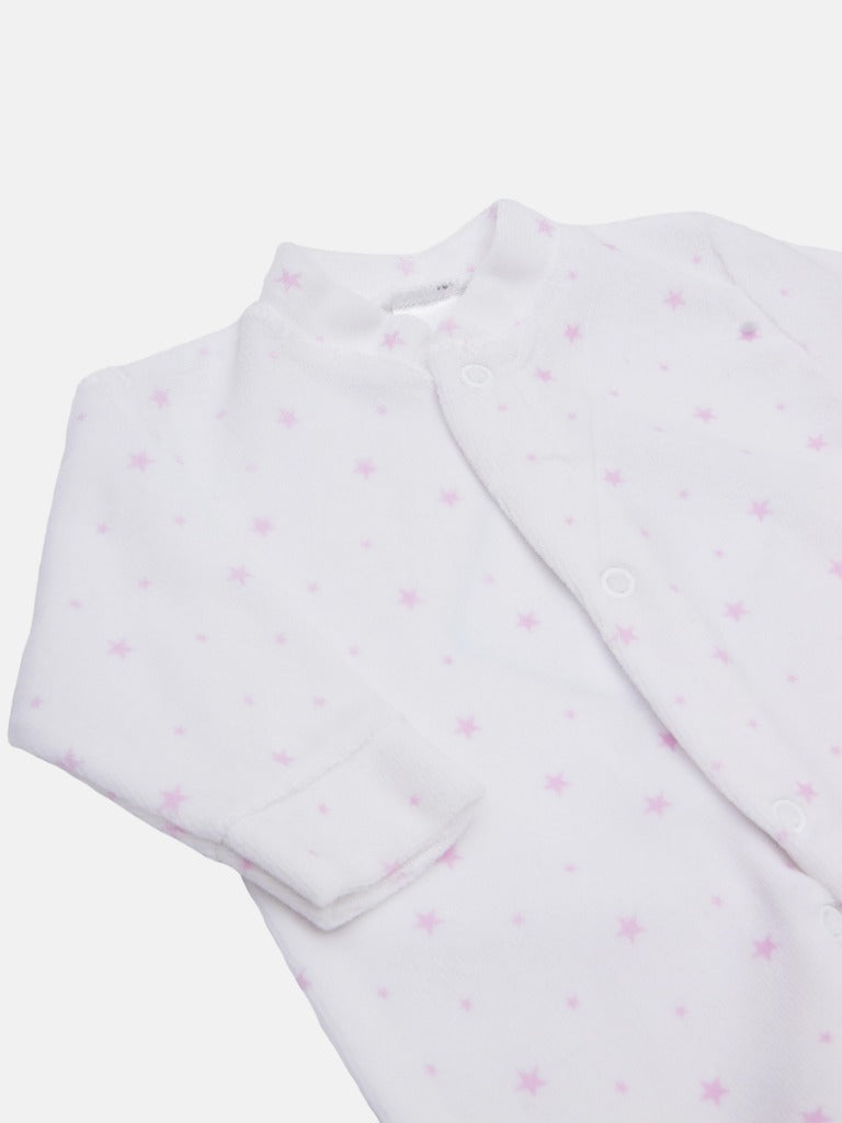 Tiny Baby Unisex Pink Star Sleepsuit - White with pink stars