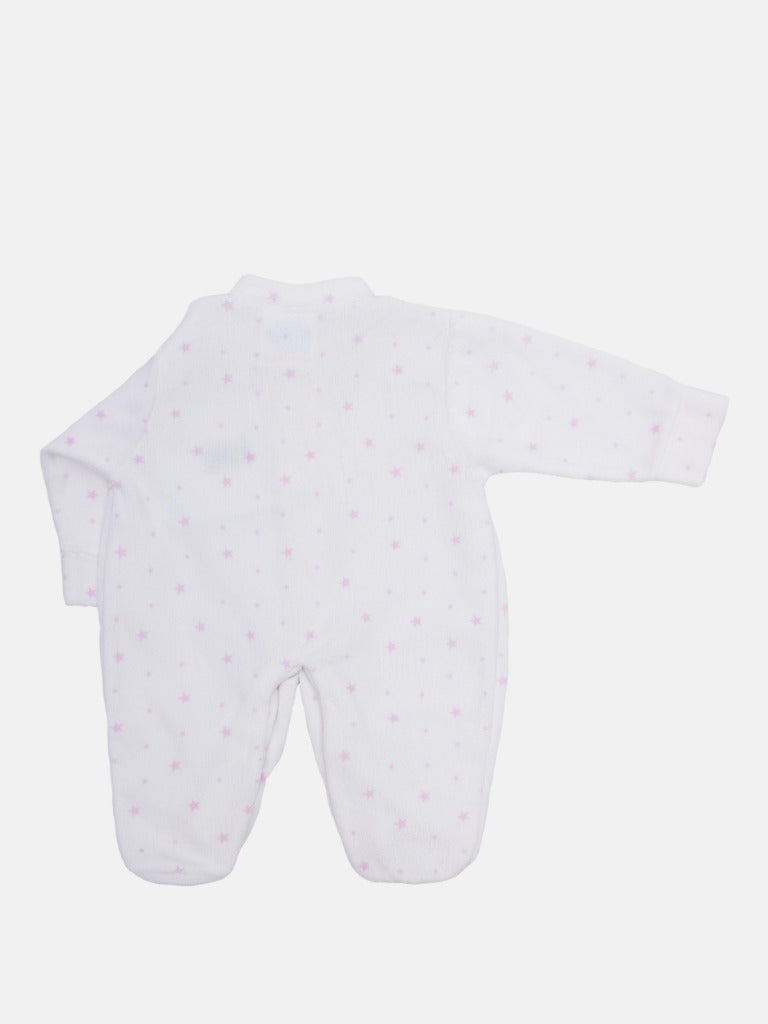Tiny Baby Unisex Pink Star Sleepsuit - White with pink stars