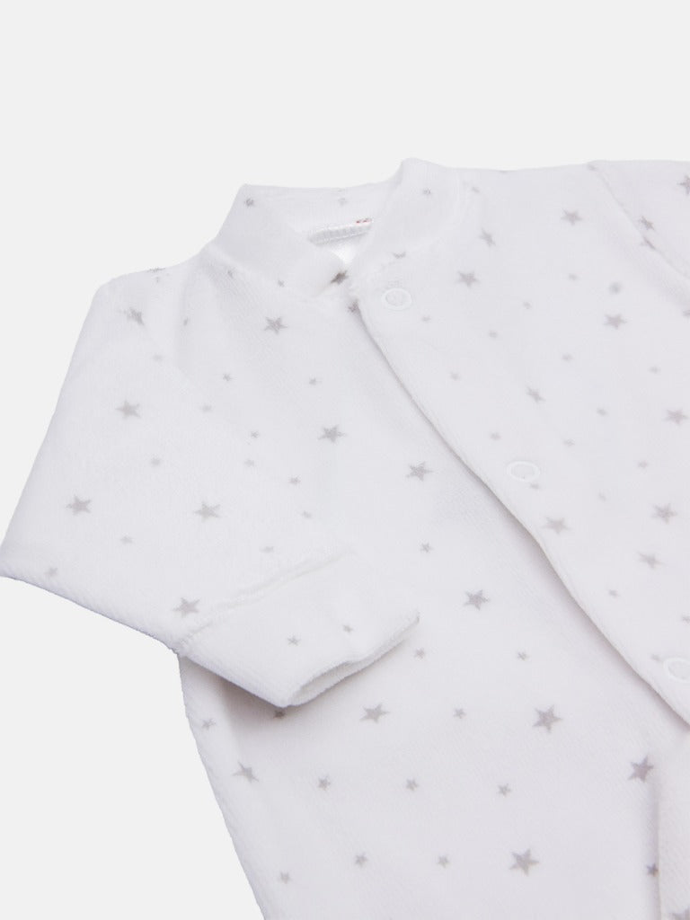 Tiny Baby Unisex Grey Star Sleepsuit - White with grey stars
