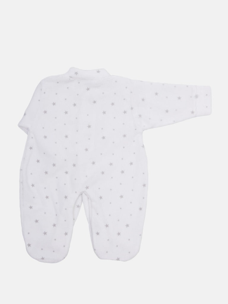 Tiny Baby Unisex Grey Star Sleepsuit - White with grey stars