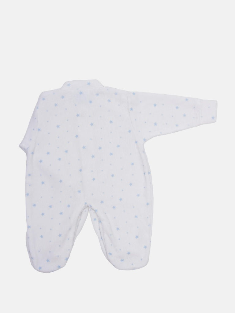 Tiny Baby Unisex Blue Star Sleepsuit - White with Blue stars