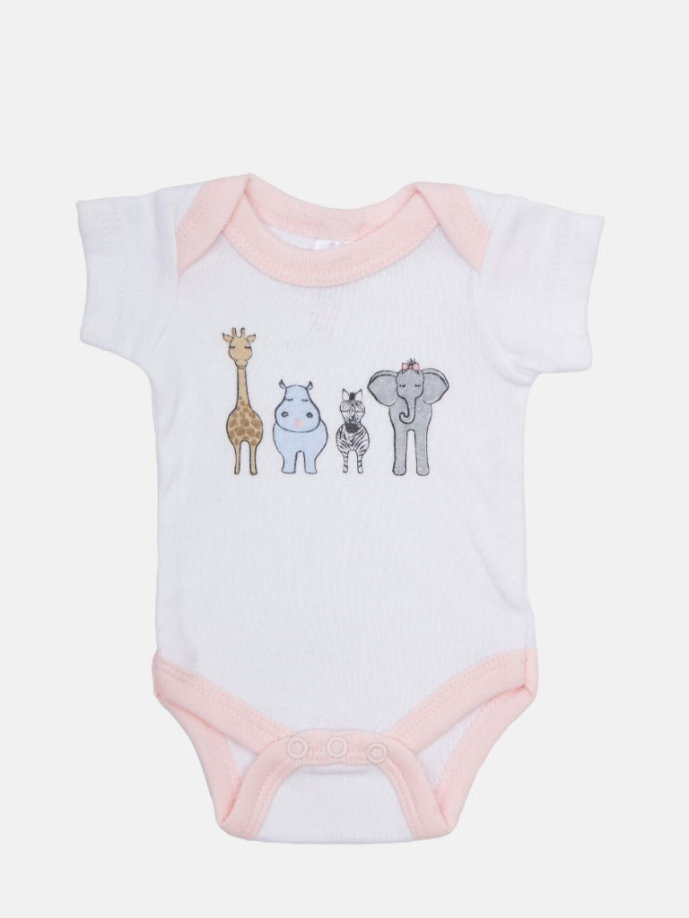 Tiny Baby Girl Animal 4 piece set - White and Baby Pink
