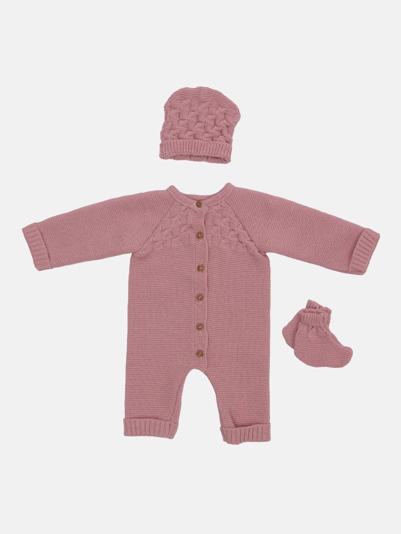 Baby Girl Avila Collection 3-piece Dusty Pink Knitted Set
